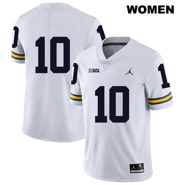 Women's NCAA Michigan Wolverines Dylan McCaffrey #10 No Name White Jordan Brand Authentic Stitched Legend Football College Jersey BC25W55RY